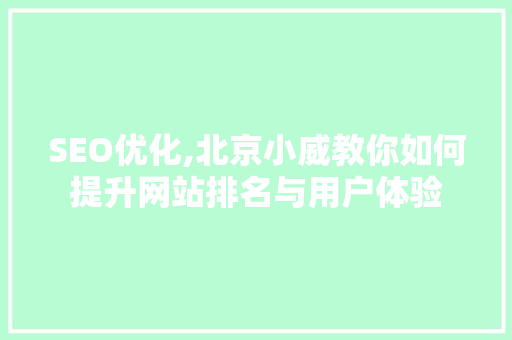 SEO优化,北京小威教你如何提升网站排名与用户体验