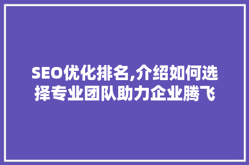 SEO优化排名,介绍如何选择专业团队助力企业腾飞