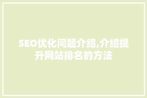 SEO优化问题介绍,介绍提升网站排名的方法