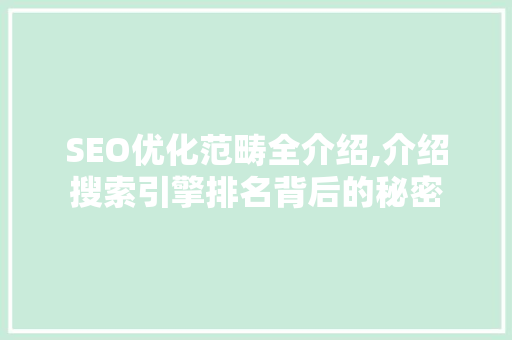 SEO优化范畴全介绍,介绍搜索引擎排名背后的秘密
