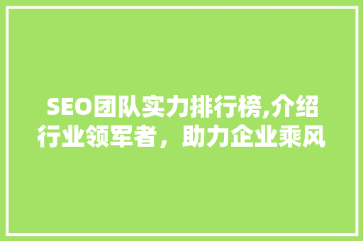 SEO团队实力排行榜,介绍行业领军者，助力企业乘风破浪