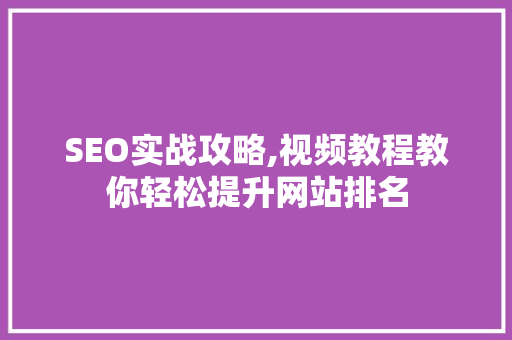 SEO实战攻略,视频教程教你轻松提升网站排名