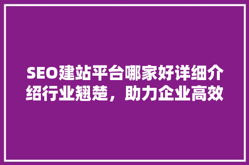 SEO建站平台哪家好详细介绍行业翘楚,助力企业高效营销 网站建设公司 SEO建站平台哪家好详细介绍行业翘楚,助力企业高效营销 网站建设公司