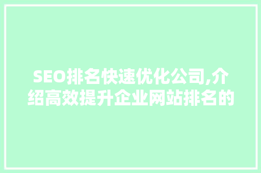 SEO排名快速优化公司,介绍高效提升企业网站排名的步骤 网站建设公司