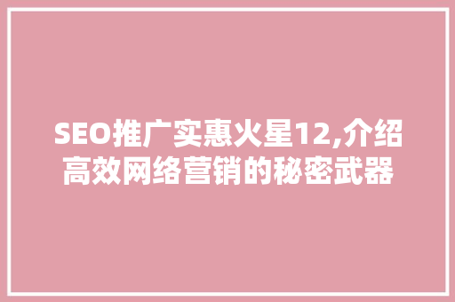 SEO推广实惠火星12,介绍高效网络营销的秘密武器