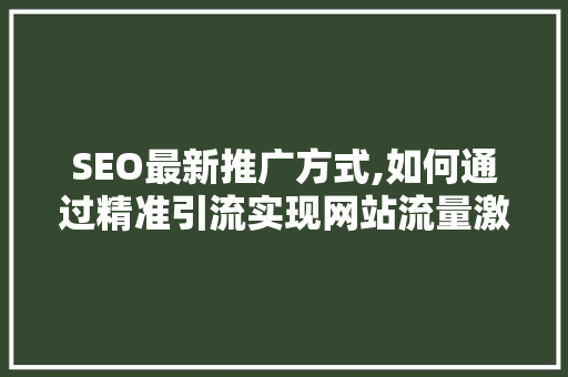 SEO最新推广方式,如何通过精准引流实现网站流量激增 网站建设公司