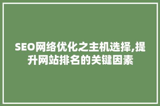 SEO网络优化之主机选择,提升网站排名的关键因素