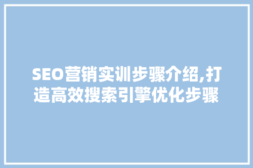 SEO营销实训步骤介绍,打造高效搜索引擎优化步骤