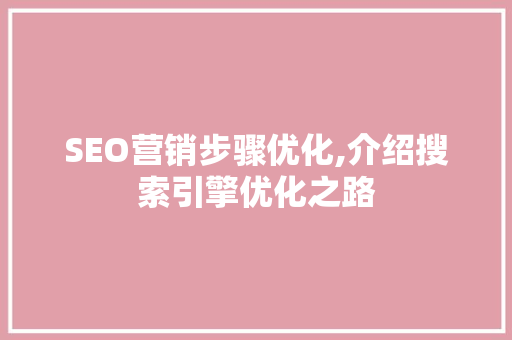 SEO营销步骤优化,介绍搜索引擎优化之路
