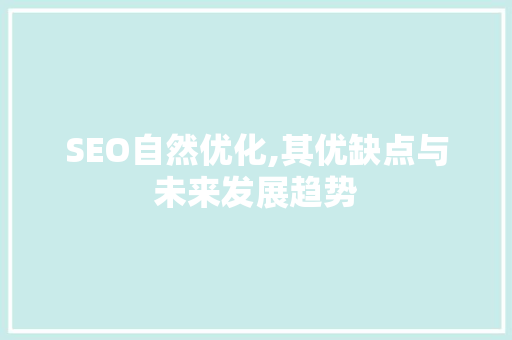 SEO自然优化,其优缺点与未来发展趋势