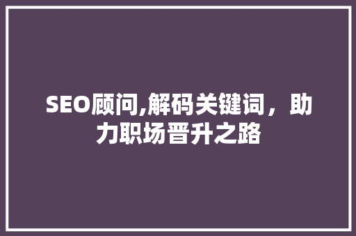SEO顾问,解码关键词，助力职场晋升之路