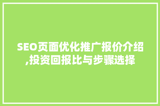 SEO页面优化推广报价介绍,投资回报比与步骤选择