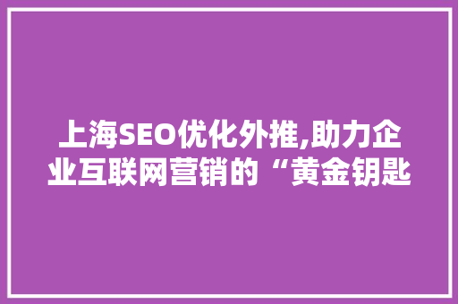 上海SEO优化外推,助力企业互联网营销的“黄金钥匙” 网站建设公司