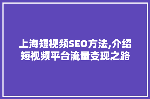 上海短视频SEO方法,介绍短视频平台流量变现之路 必应SEO