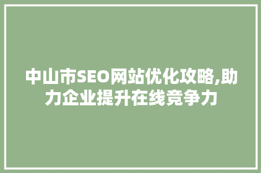 中山市SEO网站优化攻略,助力企业提升在线竞争力