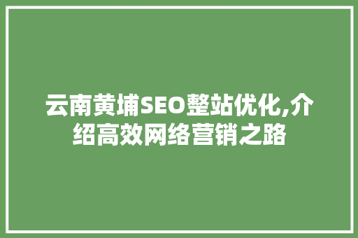 云南黄埔SEO整站优化,介绍高效网络营销之路 必应SEO