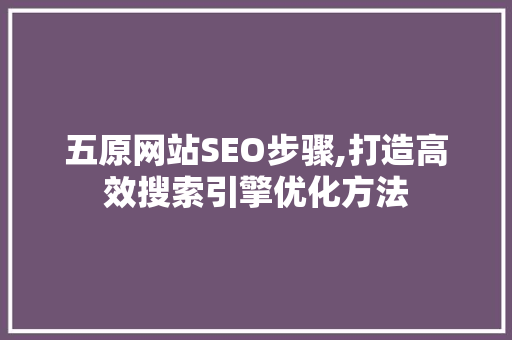 五原网站SEO步骤,打造高效搜索引擎优化方法