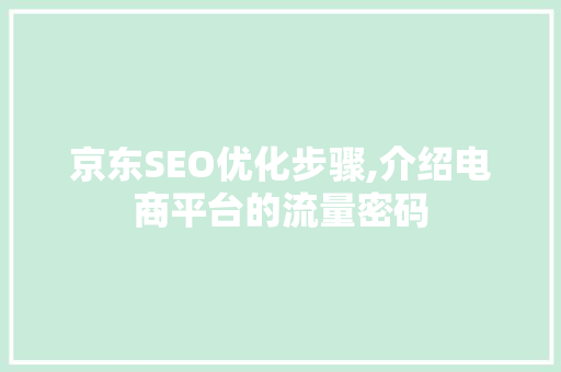 京东SEO优化步骤,介绍电商平台的流量密码