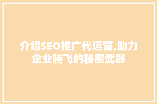 介绍SEO推广代运营,助力企业腾飞的秘密武器 网站建设公司