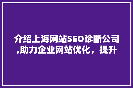 介绍上海网站SEO诊断公司,助力企业网站优化，提升在线竞争力