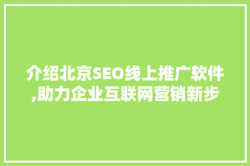 介绍北京SEO线上推广软件,助力企业互联网营销新步骤