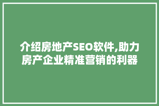 介绍房地产SEO软件,助力房产企业精准营销的利器
