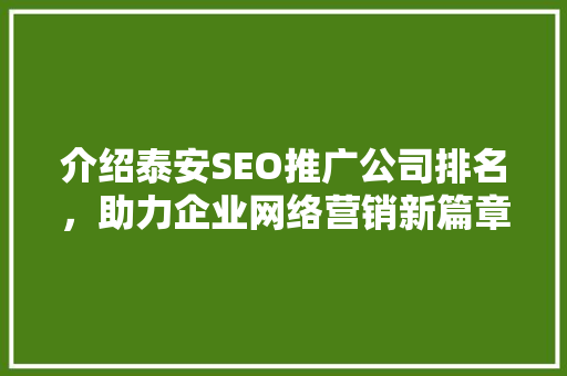 介绍泰安SEO推广公司排名，助力企业网络营销新篇章