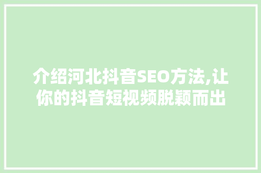 介绍河北抖音SEO方法,让你的抖音短视频脱颖而出 网站建设公司