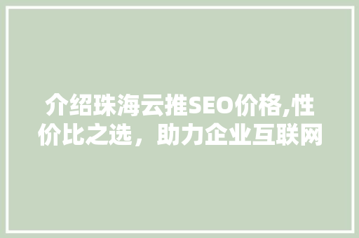 介绍珠海云推SEO价格,性价比之选，助力企业互联网营销腾飞