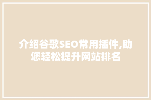 介绍谷歌SEO常用插件,助您轻松提升网站排名