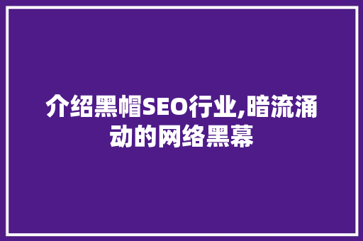 介绍黑帽SEO行业,暗流涌动的网络黑幕