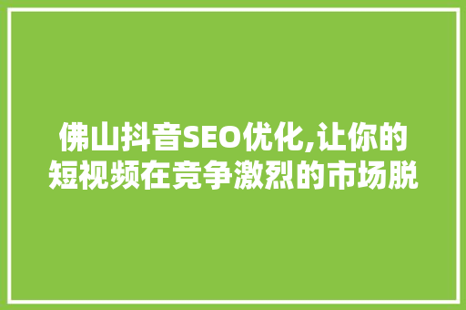 佛山抖音SEO优化,让你的短视频在竞争激烈的市场脱颖而出 SEO关键词