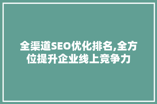 全渠道SEO优化排名,全方位提升企业线上竞争力 网站建设公司