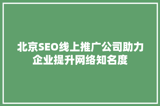 北京SEO线上推广公司助力企业提升网络知名度