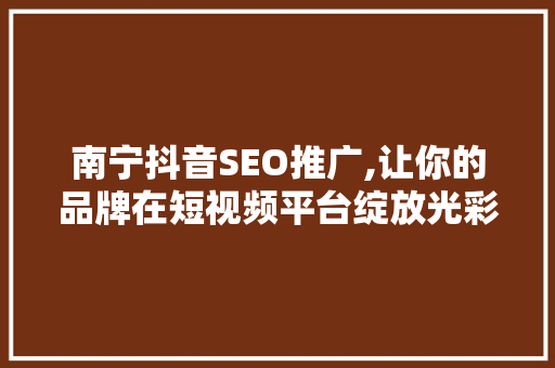 南宁抖音SEO推广,让你的品牌在短视频平台绽放光彩