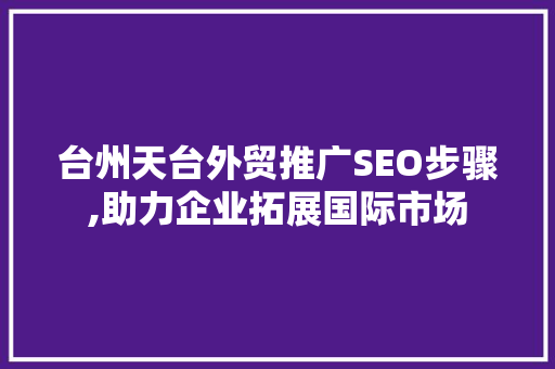 台州天台外贸推广SEO步骤,助力企业拓展国际市场 网站建设公司
