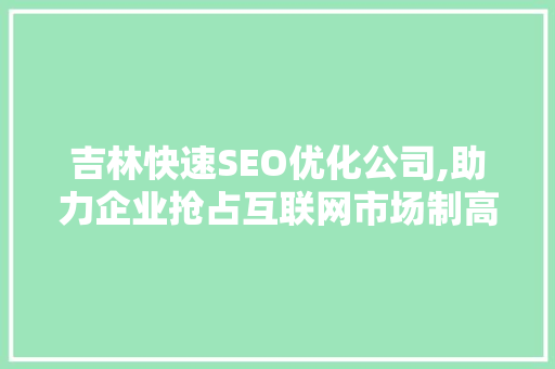 吉林快速SEO优化公司,助力企业抢占互联网市场制高点