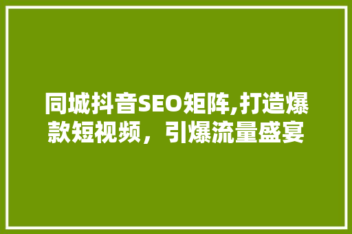同城抖音SEO矩阵,打造爆款短视频，引爆流量盛宴