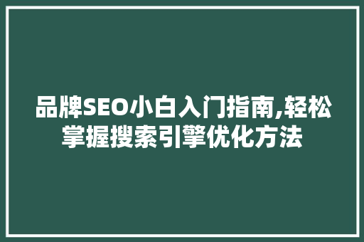 品牌SEO小白入门指南,轻松掌握搜索引擎优化方法