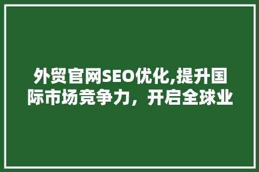 外贸官网SEO优化,提升国际市场竞争力，开启全球业务新篇章