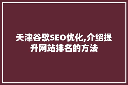 天津谷歌SEO优化,介绍提升网站排名的方法