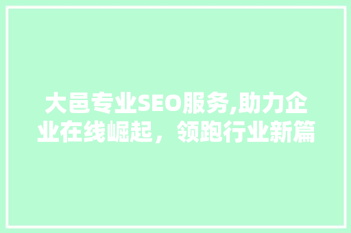 大邑专业SEO服务,助力企业在线崛起，领跑行业新篇章 神马SEO