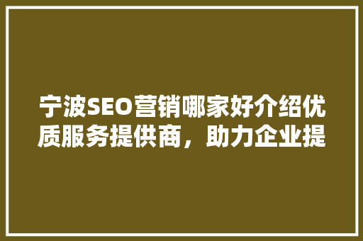 宁波SEO营销哪家好介绍优质服务提供商，助力企业提升网络影响力 搜狗SEO