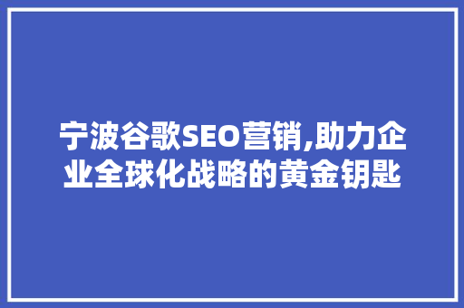 宁波谷歌SEO营销,助力企业全球化战略的黄金钥匙