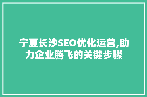 宁夏长沙SEO优化运营,助力企业腾飞的关键步骤