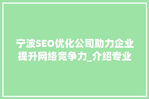 宁波SEO优化公司助力企业提升网络竞争力_介绍专业SEO优化之路