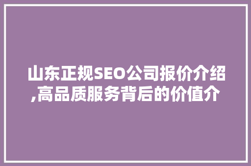 山东正规SEO公司报价介绍,高品质服务背后的价值介绍