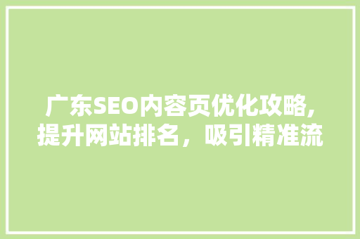 广东SEO内容页优化攻略,提升网站排名，吸引精准流量