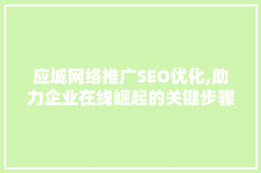 应城网络推广SEO优化,助力企业在线崛起的关键步骤