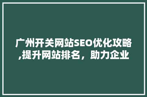 广州开关网站SEO优化攻略,提升网站排名，助力企业腾飞
